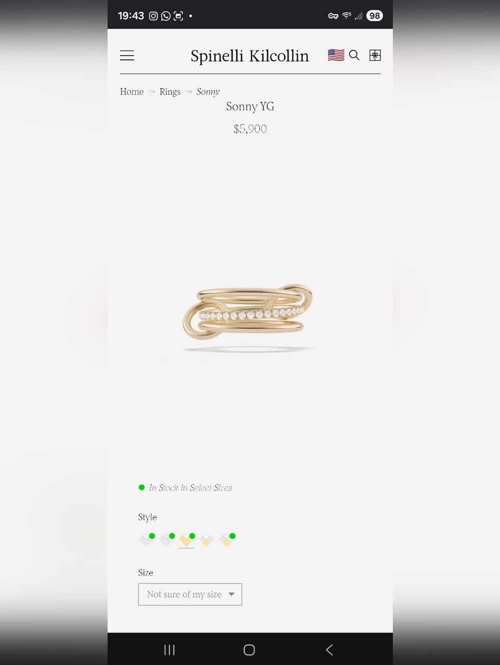 Spinelli Kilcollin Sonny Yellow Gold Pave Link Ring